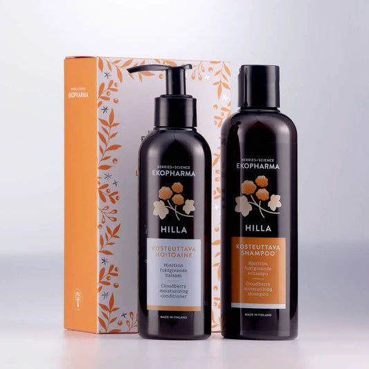 Ekopharma Hilla Lahjapakkaus Hiuksille – Kosteutusta ja kiiltoa kuiville hiuksille