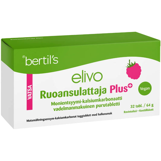 ELIVO Ruoansulattaja Plus vadelmanmakuinen purutabletti 32 kpl