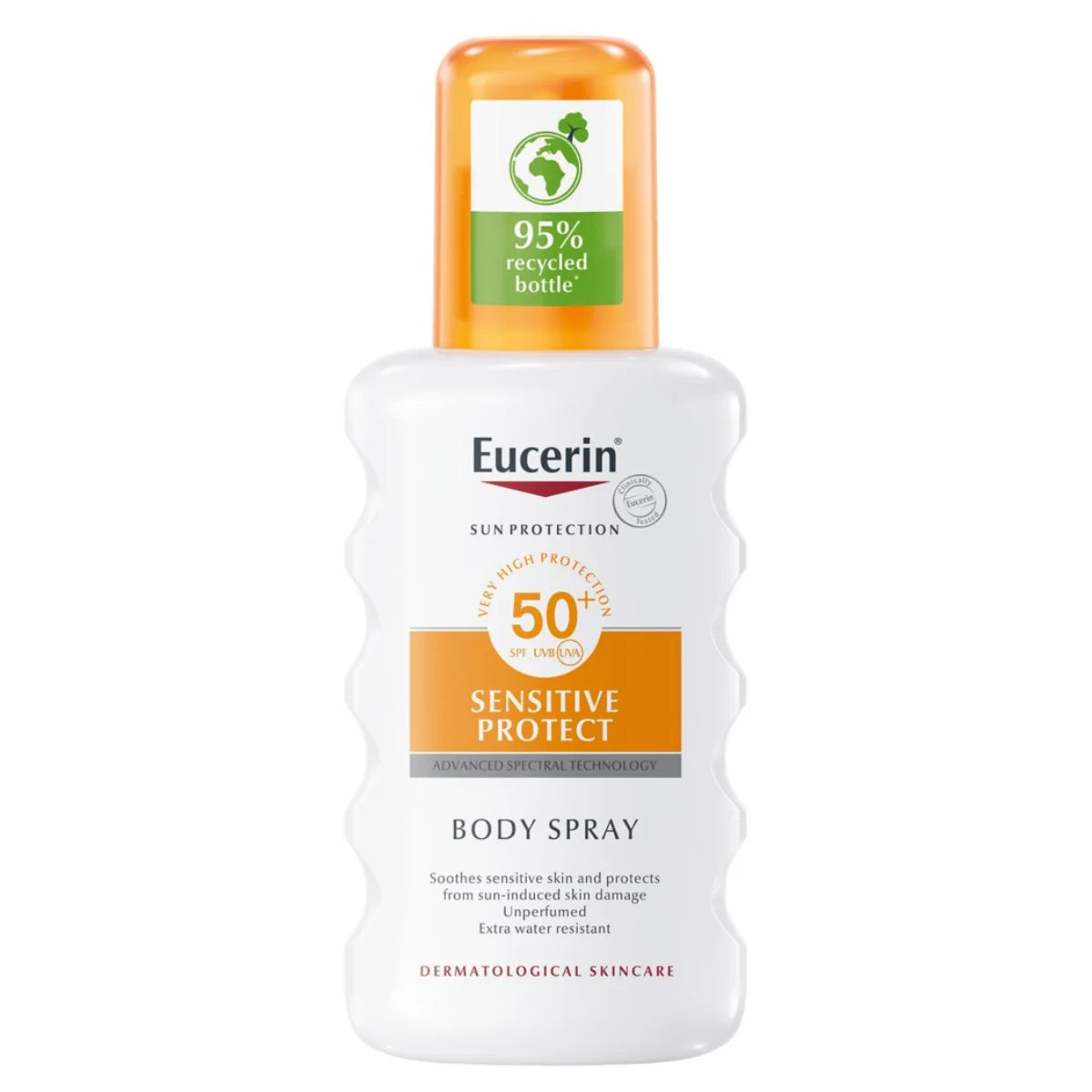 Eucerin Sun Sensitive Protect Body Spray SPF50+ 200 ml – hajusteeton aurinkosuojasuihke herkälle iholle