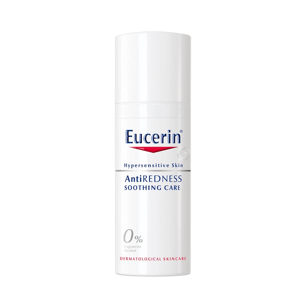 EUCERIN AntiREDNESS Soothing Care kasvovoide 50 ml lievittää tehokkaasti punoitusta, suojaa ihoa ja minimoi pitkällä aikavälillä ihon ärtyneisyyttä
