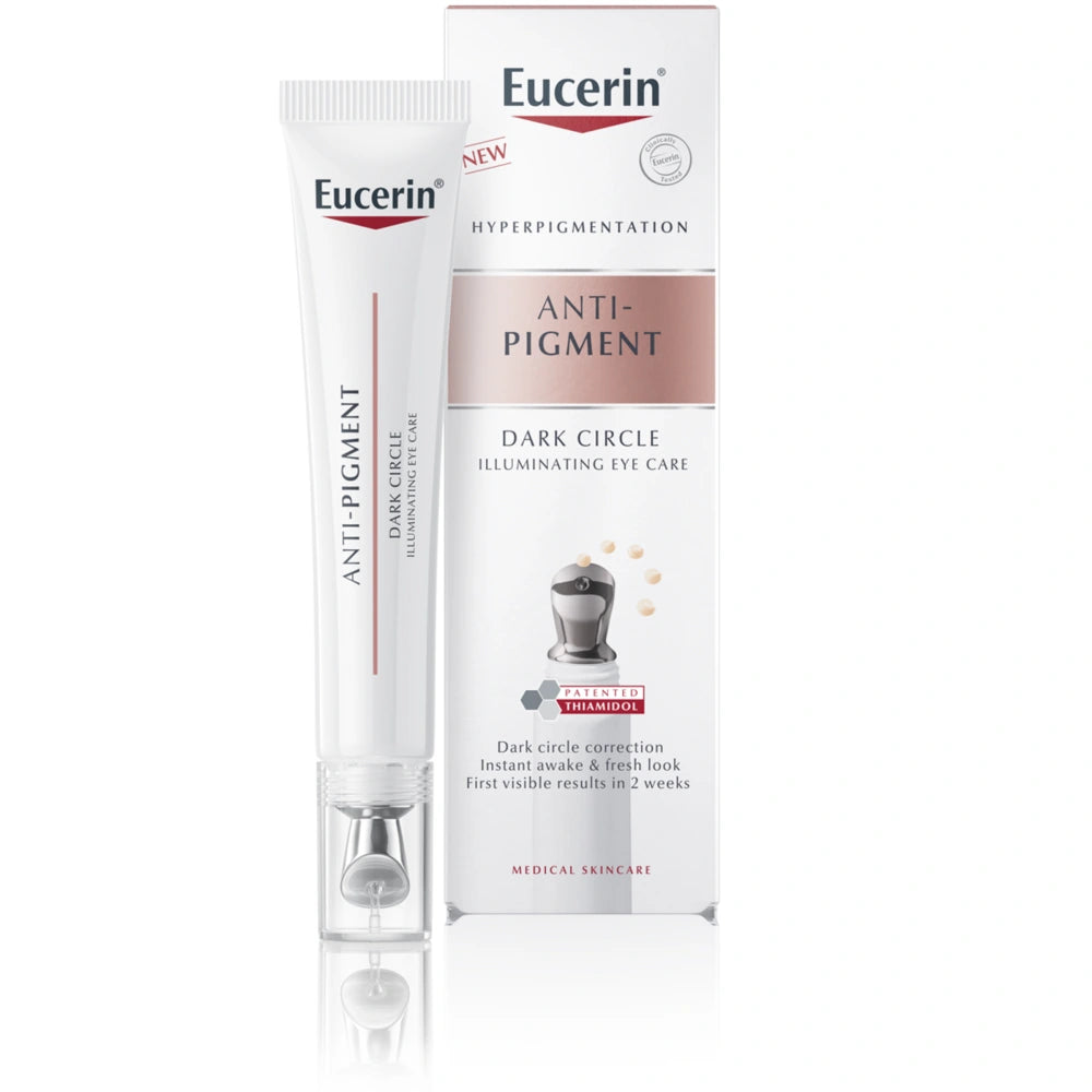 EUCERIN Anti-Pigment Dark Circle Illuminating Eye Care silmänympärysvoide, kirkastaa ja silottaa silmänympärysihoa viilentävällä applikaattorilla.