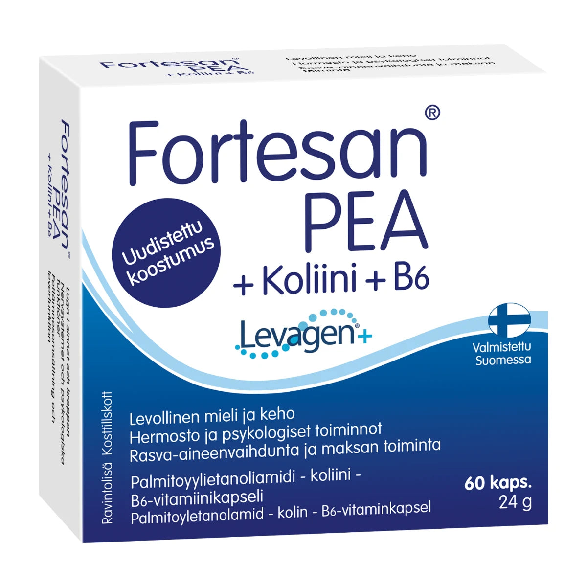 FORTESAN PEA + Koliini + B6 kapseli 60 kpl  ravintolisä, valmistettu Suomessa
