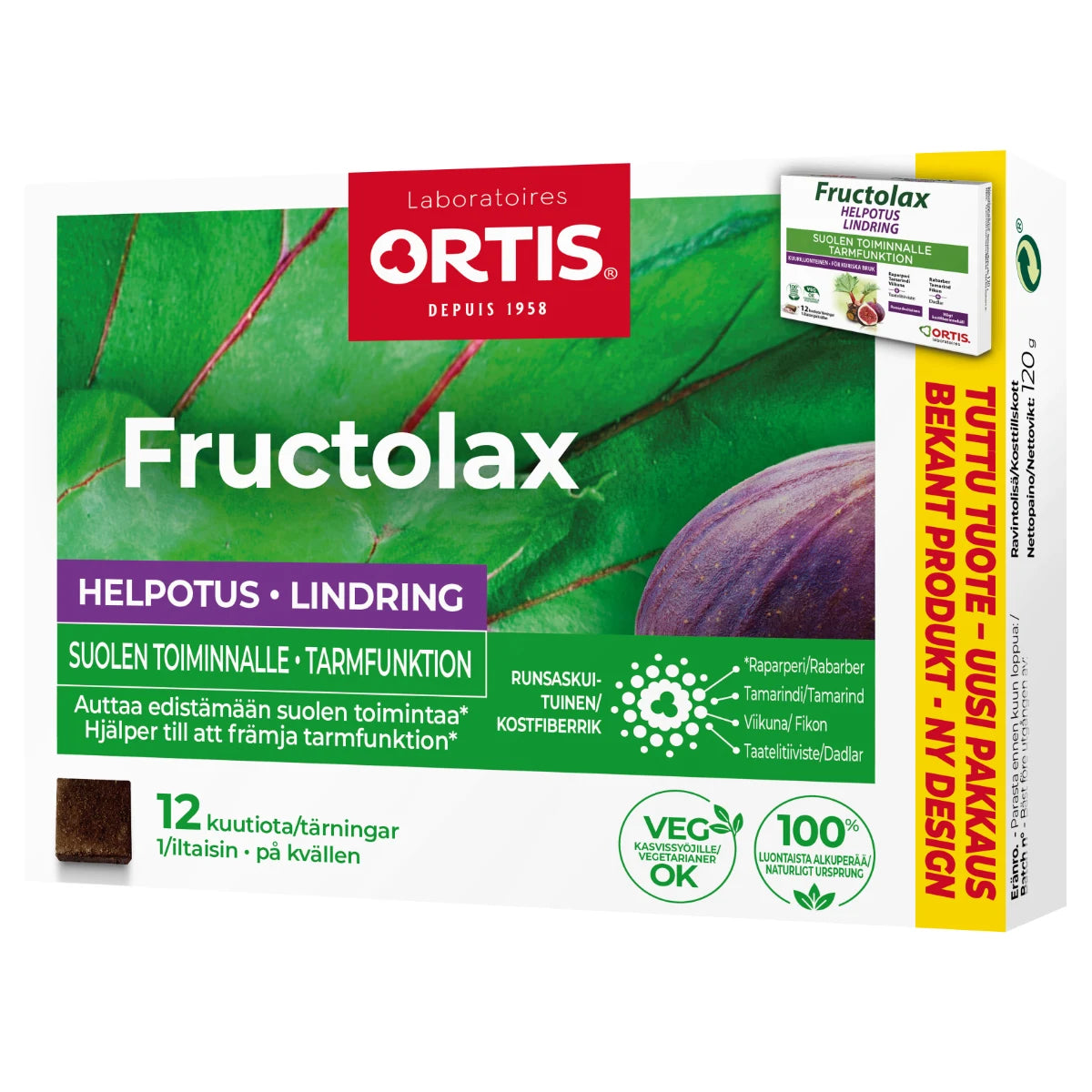 Fructolax Helpotus Kuutio hedelmä ja kuitu 12 kpl – Luonnollinen ja hellä apu suoliston toiminnan tueksi
