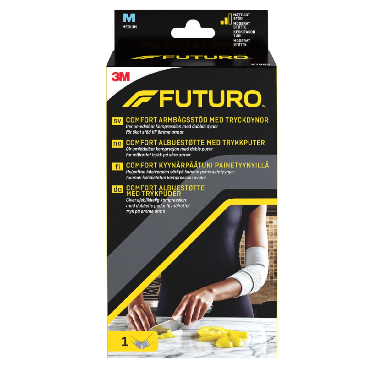 FUTURO Comfort Kyynärpäätuki painetyynyillä M helpottaa käsivarsien särkyä