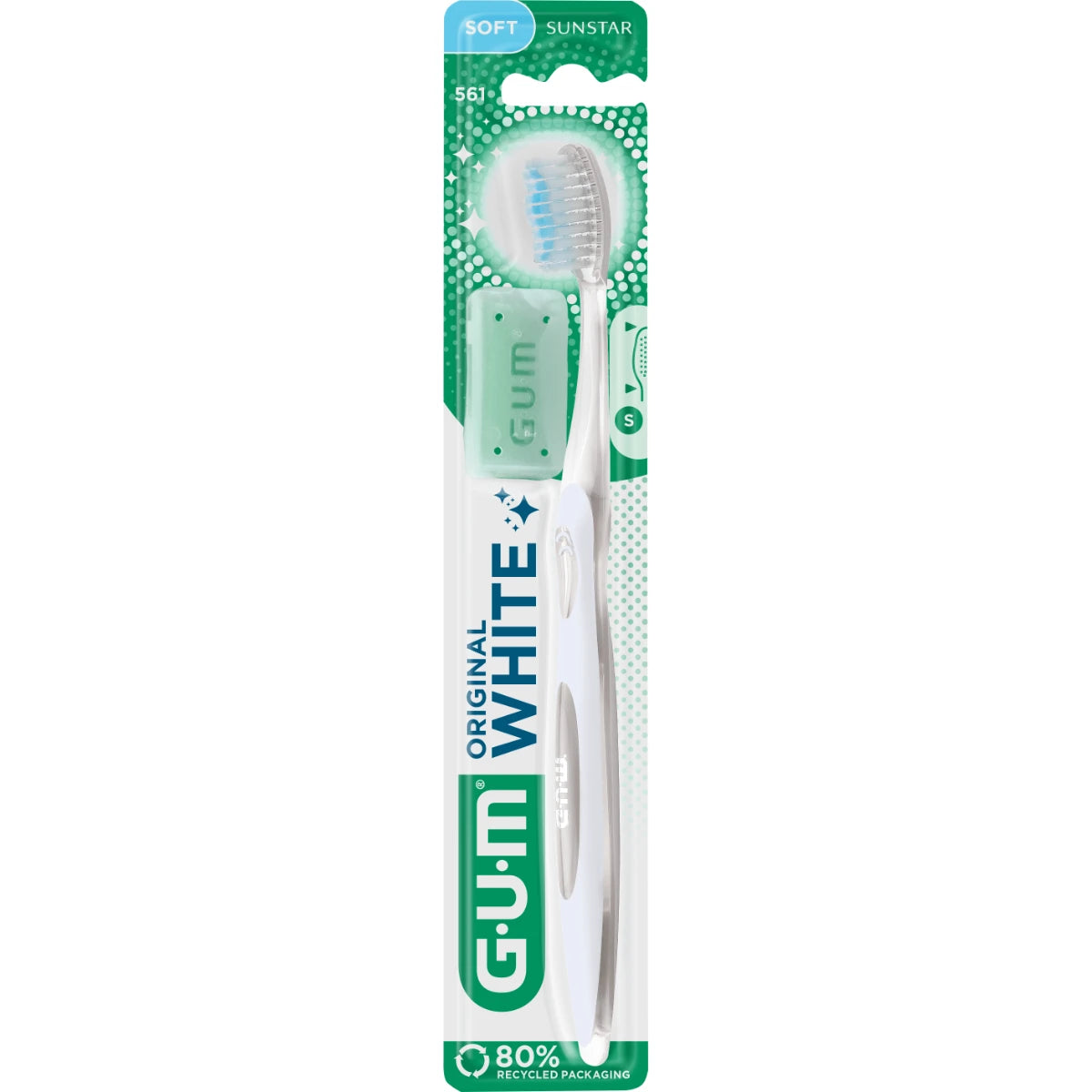 GUM Original White valkaiseva hammasharja Soft – mukana suojakotelo