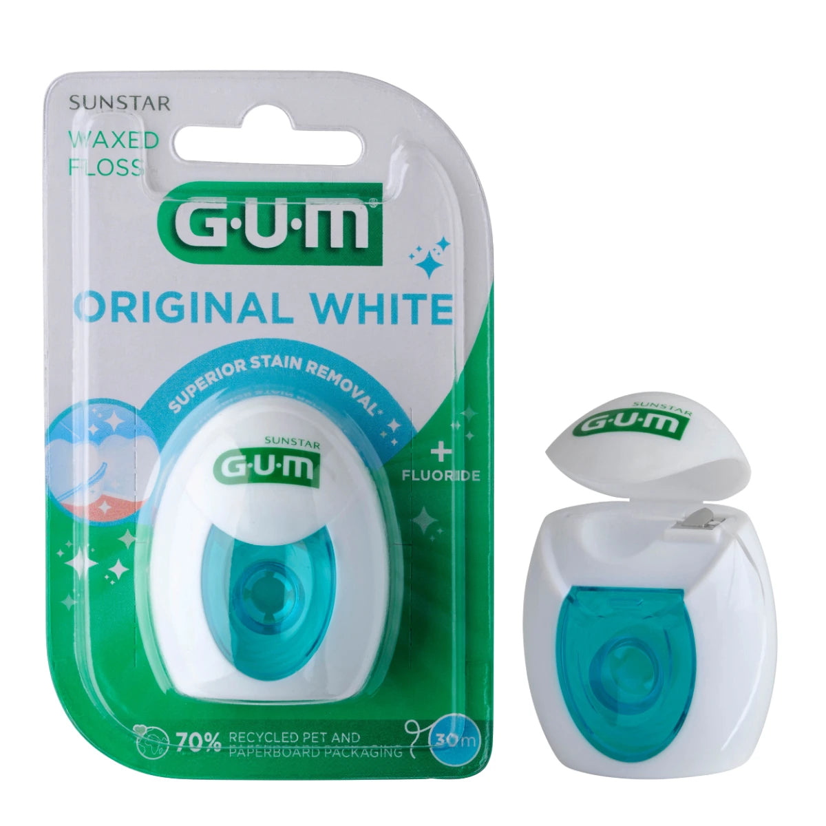 GUM Original White valkaiseva hammaslanka 30 m auttaa pitämään hammasvälit puhtaana