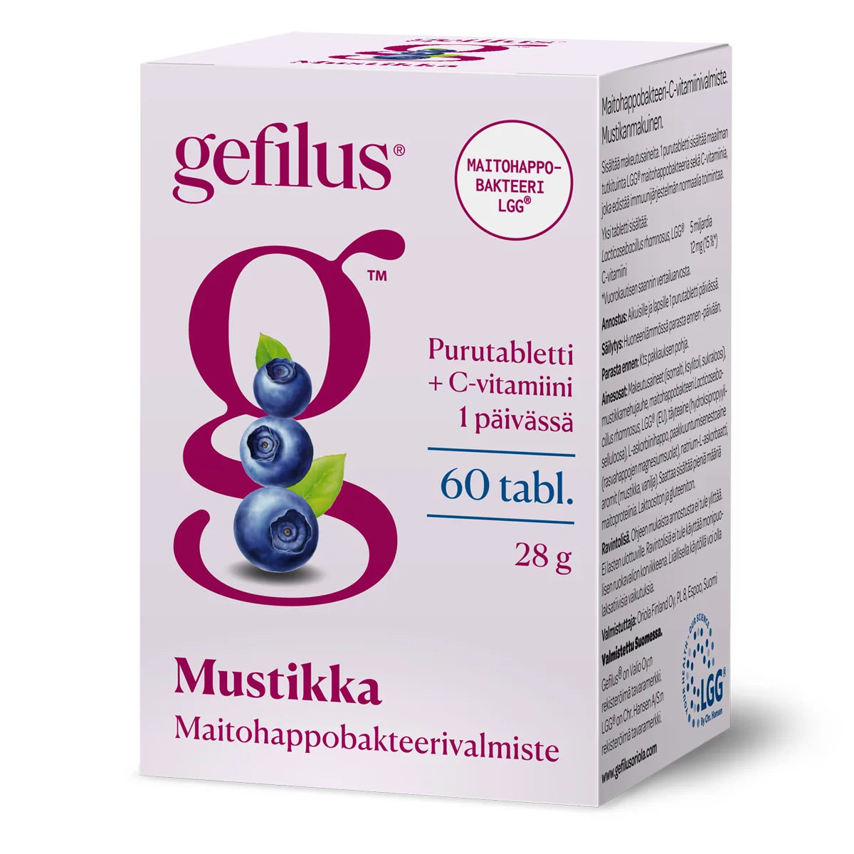 GEFILUS Mustikka purutabletti 60 kpl maitohappobakteerivalmiste