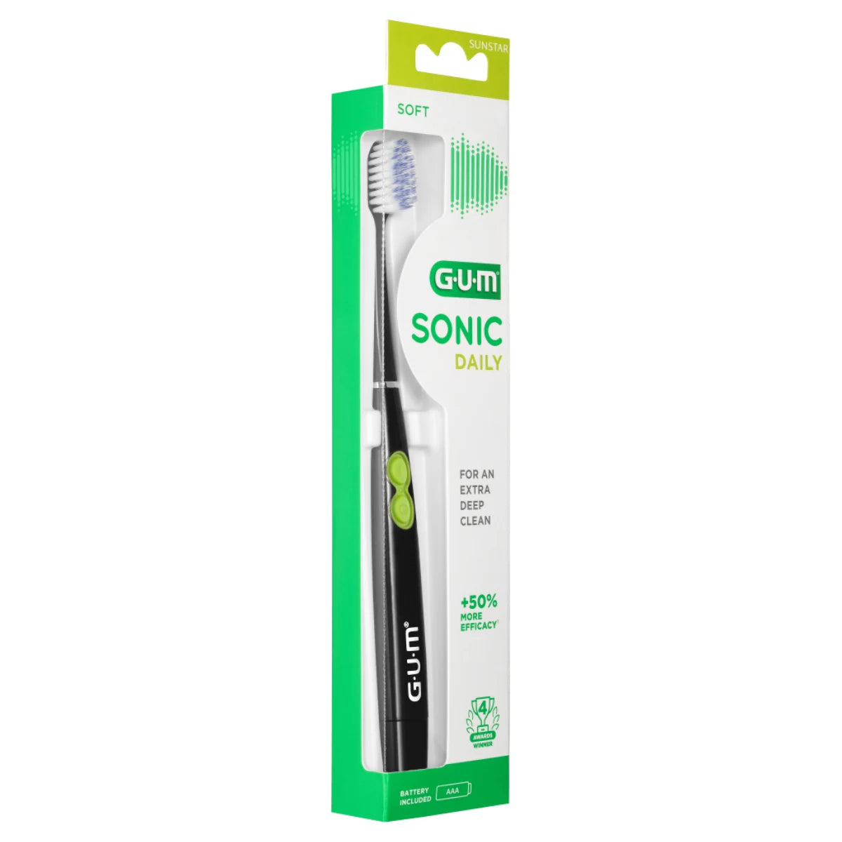 GUM Sonic paristohammasharja Daily musta 1 kpl värisee puhdistaen hampaat hellästi