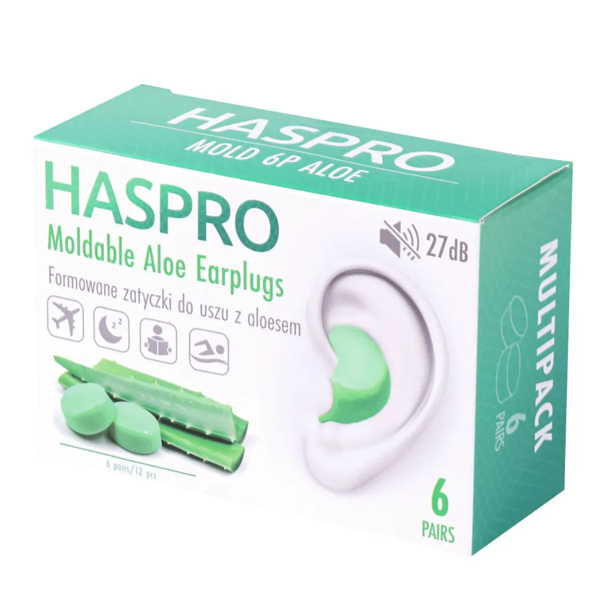 Haspro MOLDABLE Aloe Vera silikonkorvatulpat 6 paria