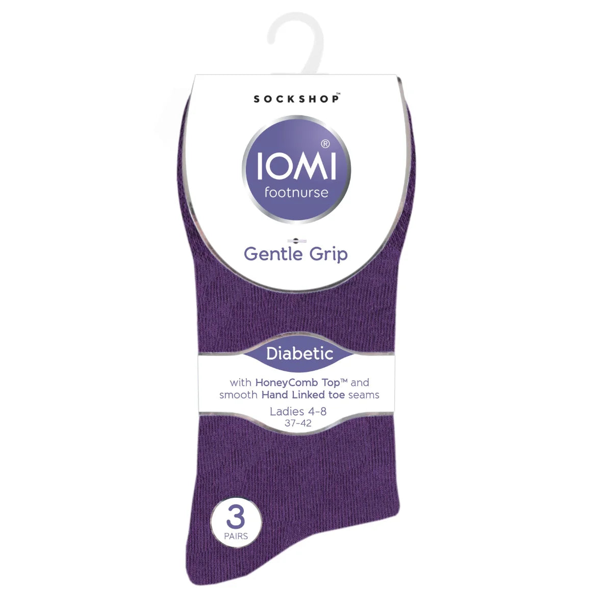 IOMI Footnurse Diabetessukka 37-42 Lila/pinkki 3 paria