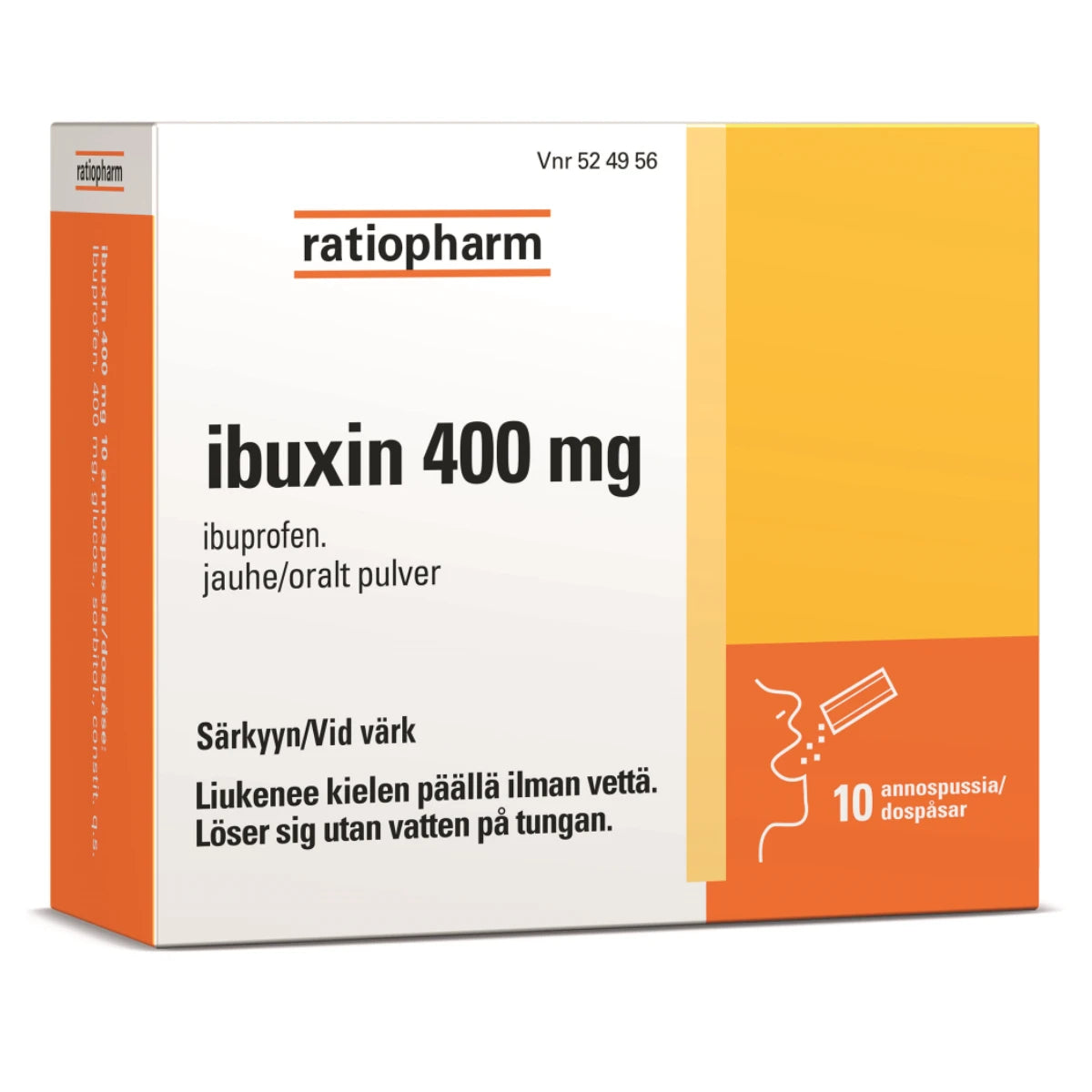 ibuxin 400 mg jauhe, annospussi 10 kpl sisältää ibuprofeenia
