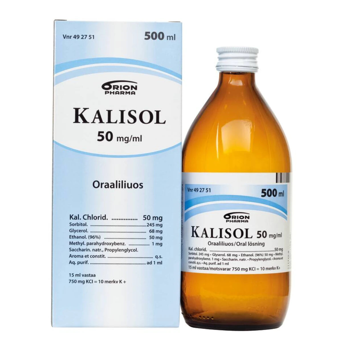 KALISOL 50 mg/ml oraaliliuos 500 ml kaliumin puutteen ehkäisyyn