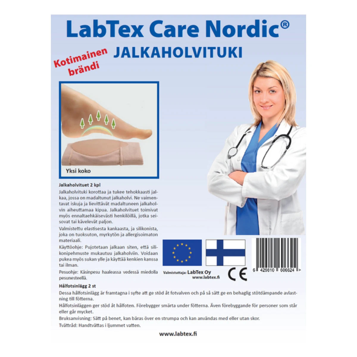 LABTEX Care Nordic Jalkaholvituet 2 kpl korottaa ja tukee tehokkaasti jalkaa, jossa on madaltunut jalkaholvi