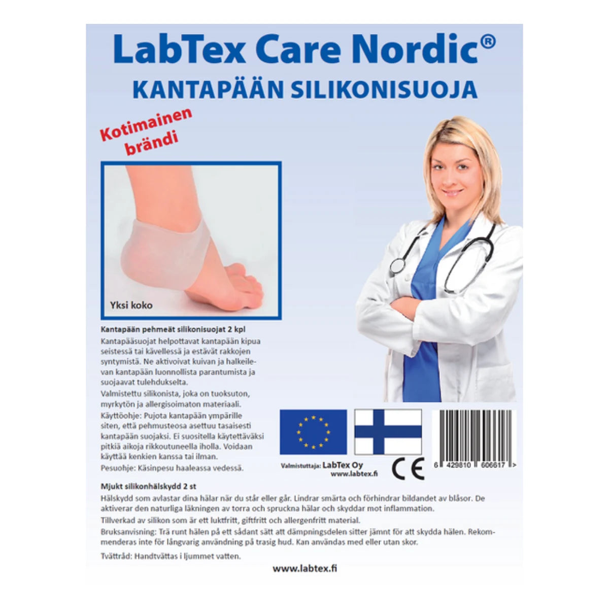 LABTEX Care Nordic Kantapään pehmeät silikonisuojat 2 kpl helpottaa kantapään kipua seistessä tai kävellessä