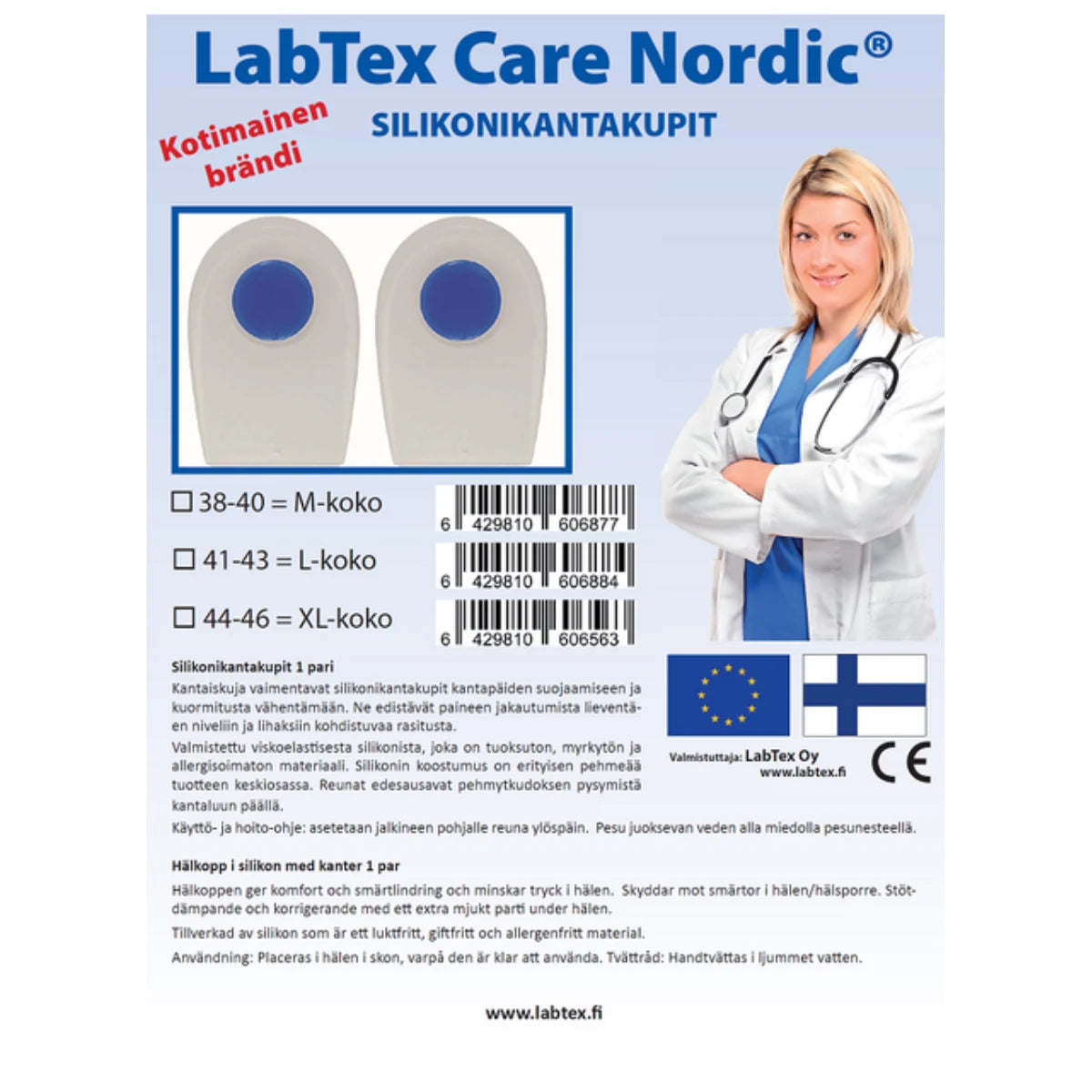 LABTEX Care Nordic Silikonikantakupit XL-koko 2 kpl vaimentava kantaiskua