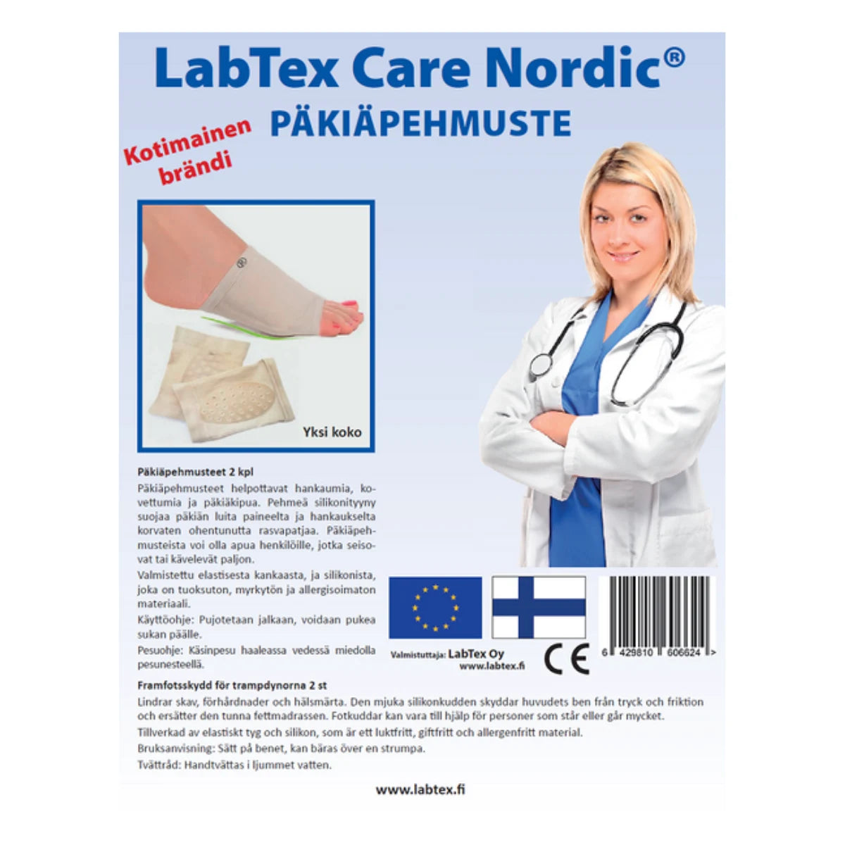 LABTEX Care Nordic Päkiäpehmusteet 2 kpl helpottaa kovettumia ja suojaa päkiä paineelta