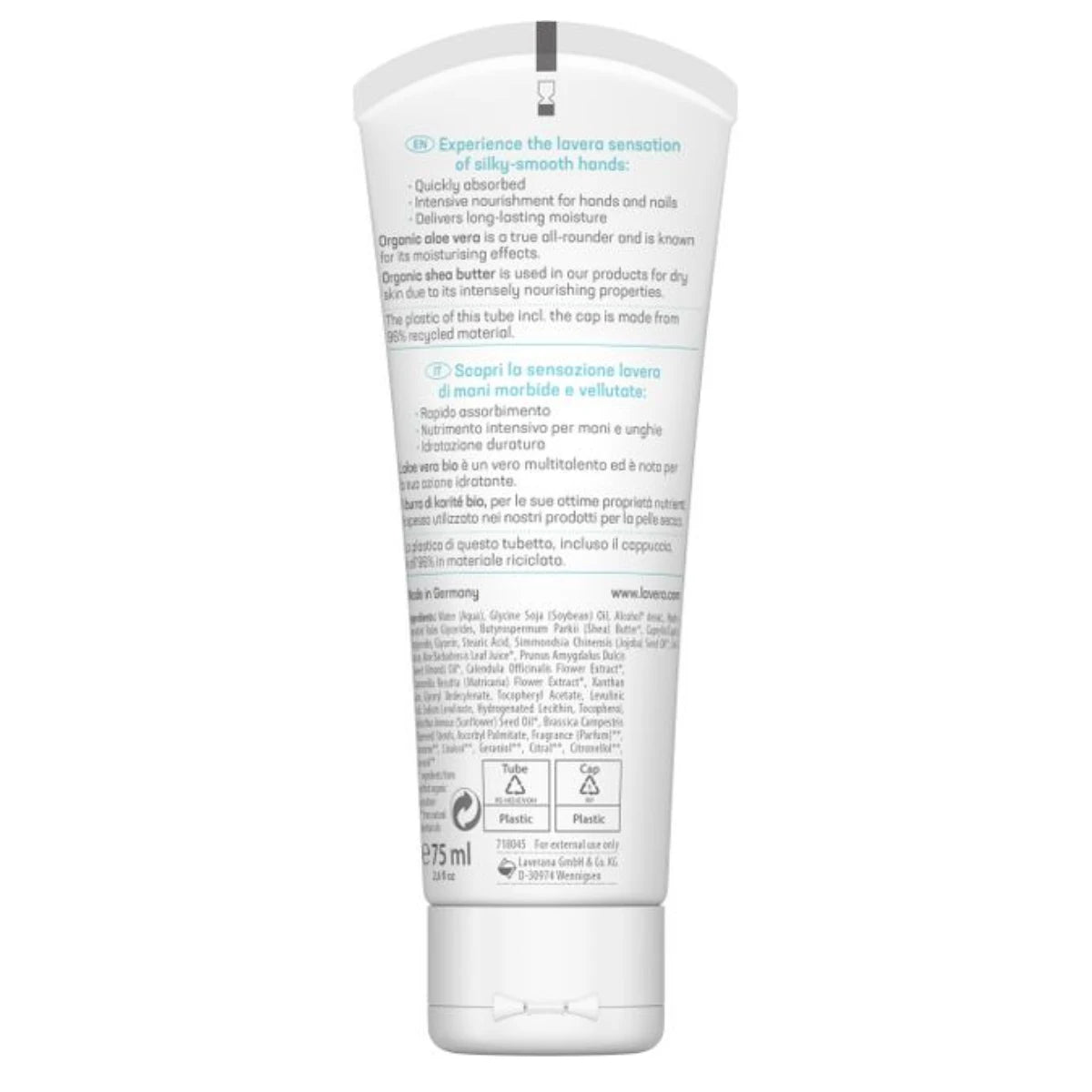 Lavera Basis Sensitiv Käsivoide 75 ml imeytyy nopeasti