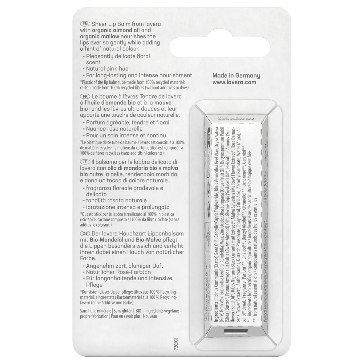 Lavera Sheer Lip Balm – pakkausmerkinnät