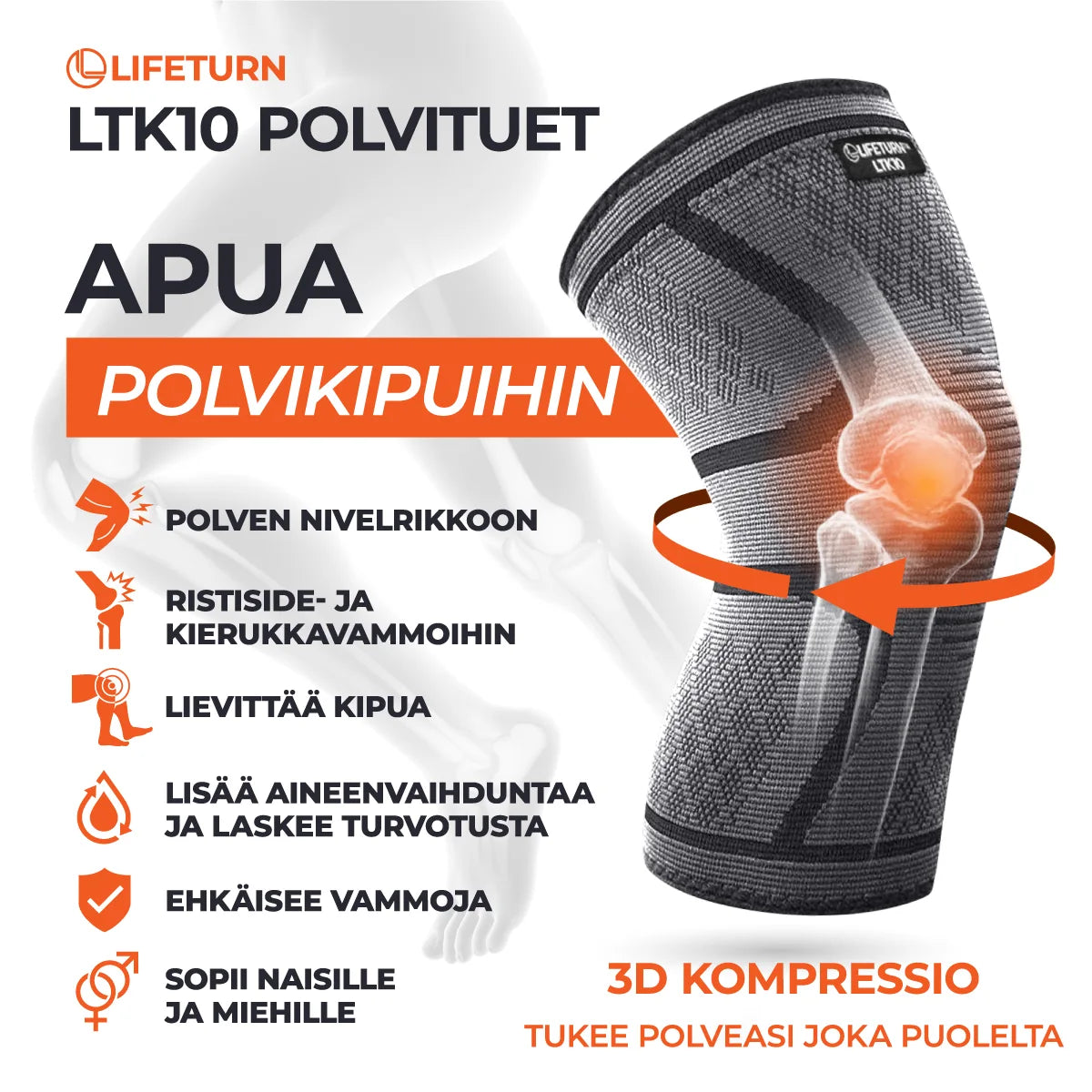 Lifeturn LTK10 polvituki 2 kpl 3D kompressio