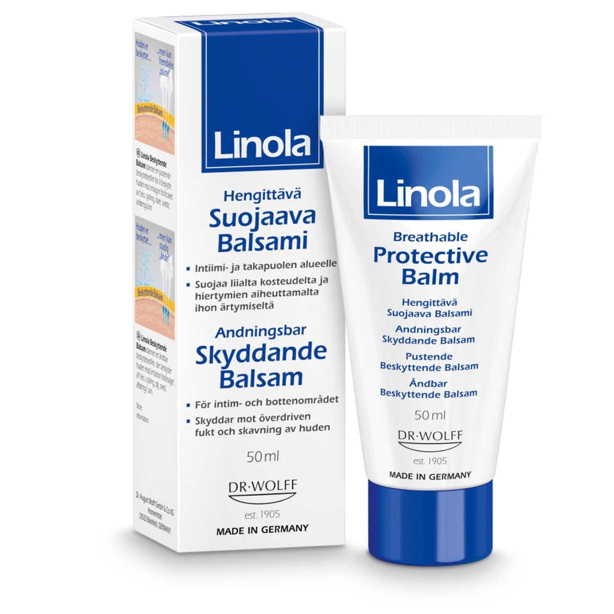 LINOLA Suojaava balsami 50 ml antaa ihon hengittää suojaten kosteudelta