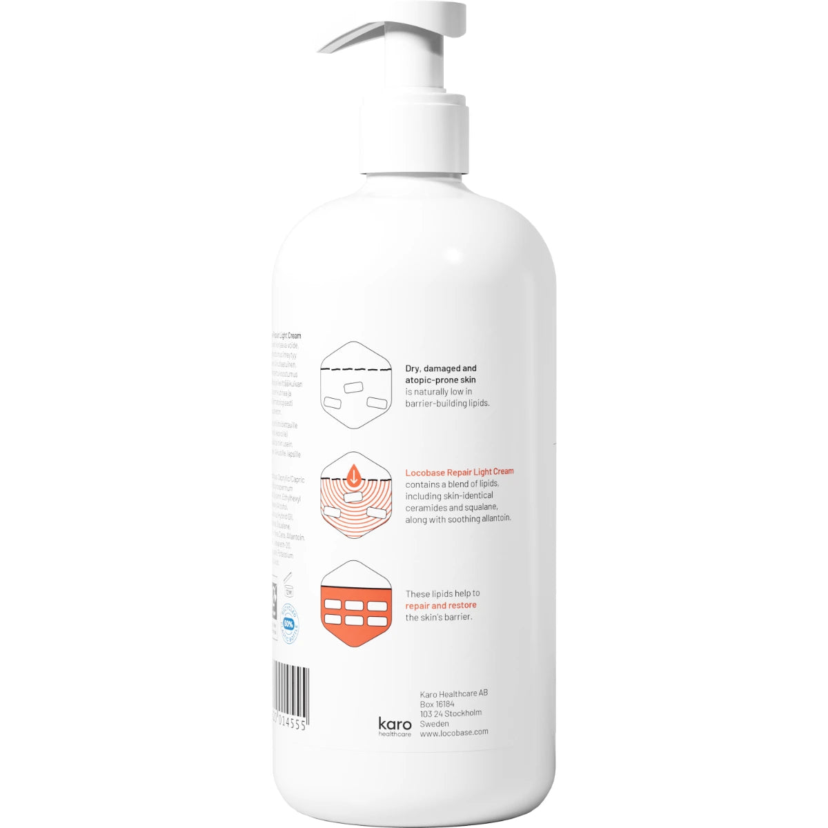 Locobase Repair Light voide pumppupullo 450 ml sisältää lipidejä ja keramideja