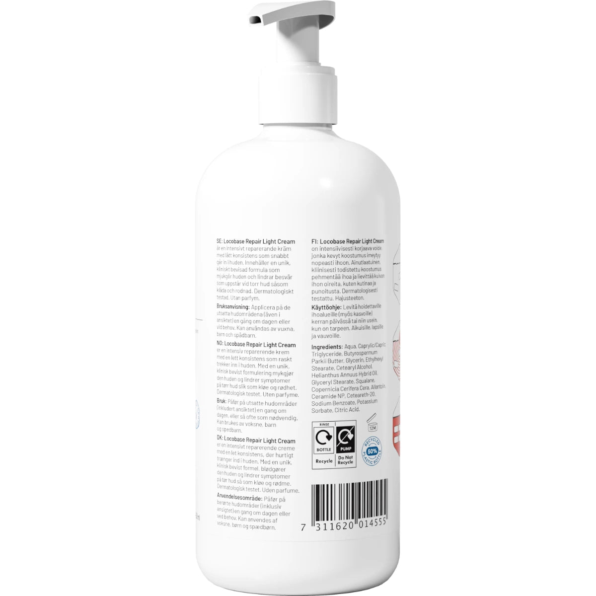 Locobase Repair Light voide pumppupullo 450 ml hajusteeton voide korjaa ihon suojakerrosta