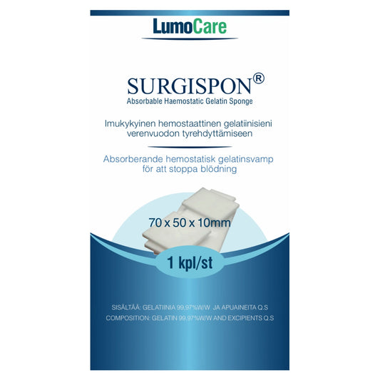 Lumocare Surgispon imukykyinen hemostaattinen gelatiinisieni 70x50x10 mm 1 kpl