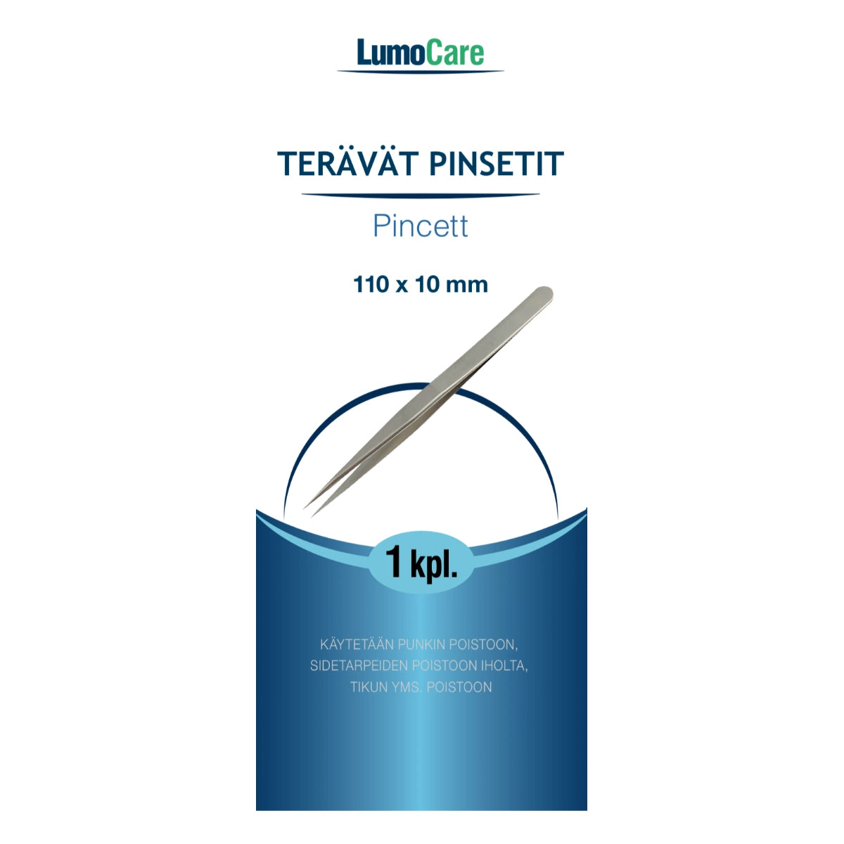 Lumocare terävät pinsetit 10 mm x 110 mm 1 kpl