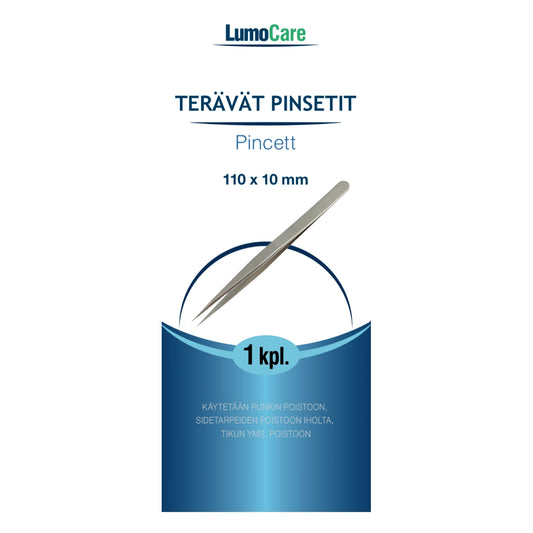 Lumocare terävät pinsetit 10 mm x 110 mm 1 kpl