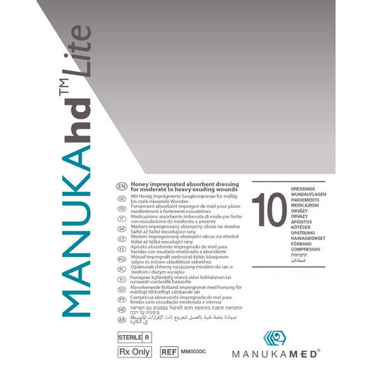 MANUKAhd® Lite hunajalla kyllästetty geeliytyvä kuitusidos 10 x 10 cm 10 kpl