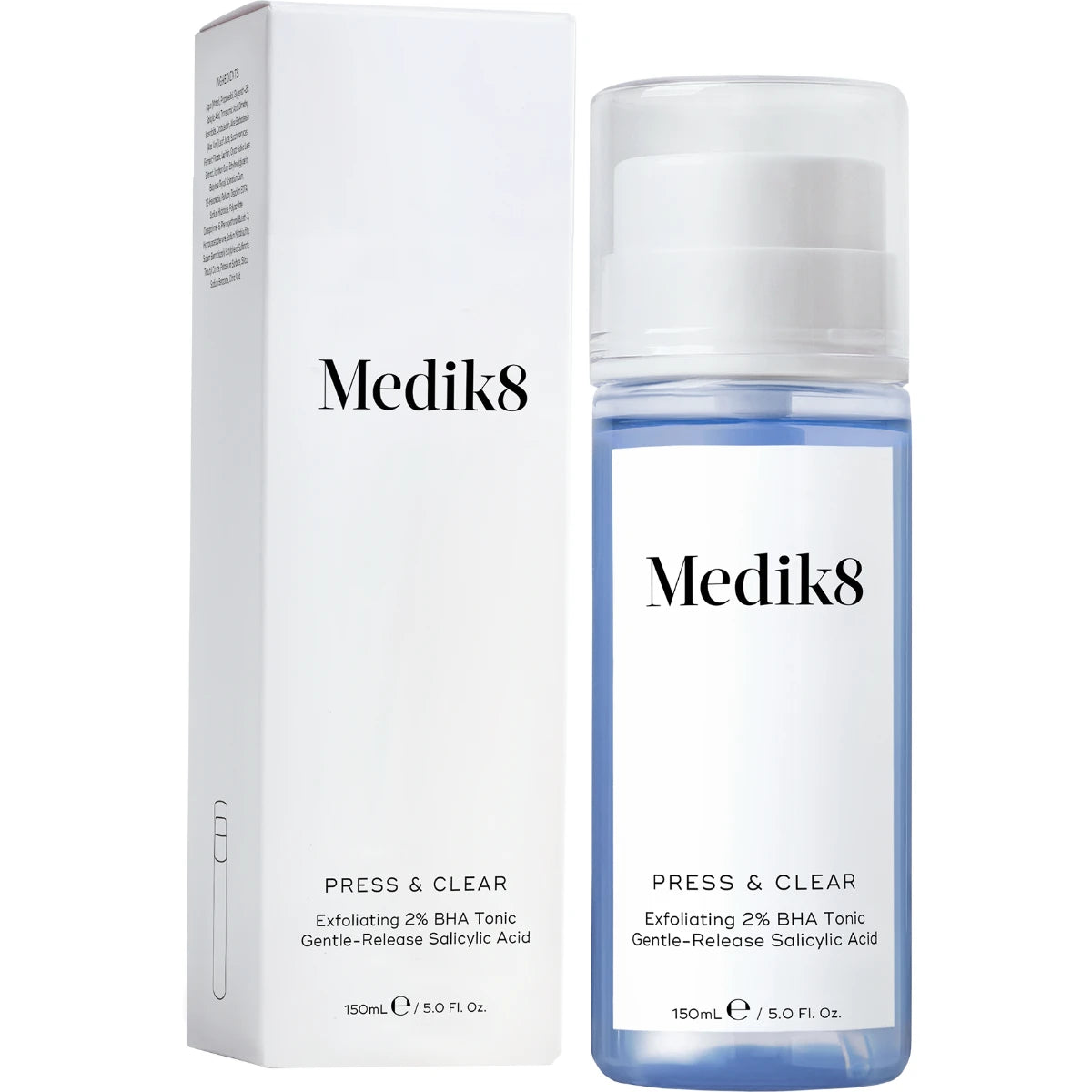 Medik8 Press & Clear hoitovesi 150 ml – Kuoriva 2 % BHA hoitovesi hitaasti vapautuvalla salisyylihapolla tekee ihosta puhtaamman ja tasaisemman vain 7 päivässä