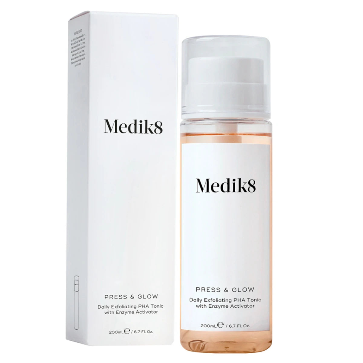 MEDIK8 Press & Glow 200 ml kuoriva kasvovesi uudistaa ihoa ja tasoittaa sen rakennetta