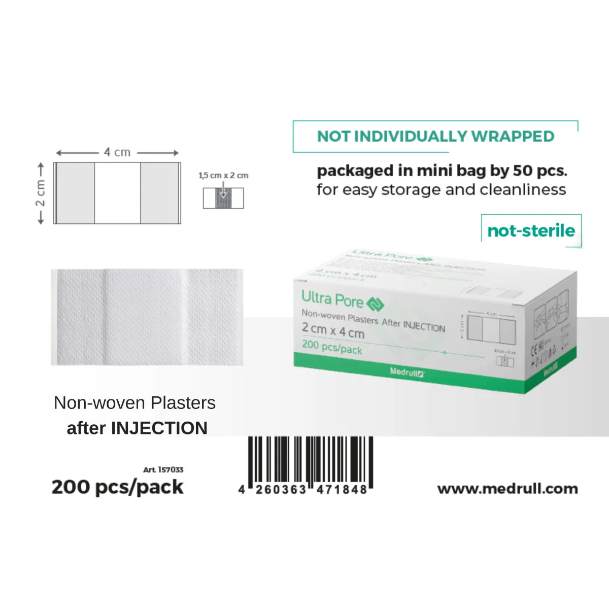 MEDRULL Ultra Pore injektiolaastari 2 x 4 cm 200 kpl