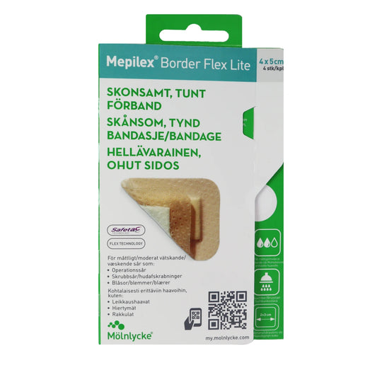 MEPILEX Border Flex Lite 4x5 cm 4 kpl haavasidos kosteaan haavanhoitoon