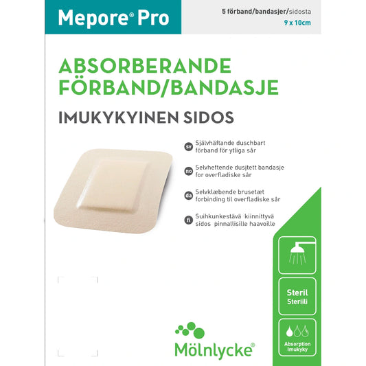 MEPORE Pro haavasidos vedenkestävä 9x10 cm 5 kpl itsekiinnittyvä sidos pienille haavoille