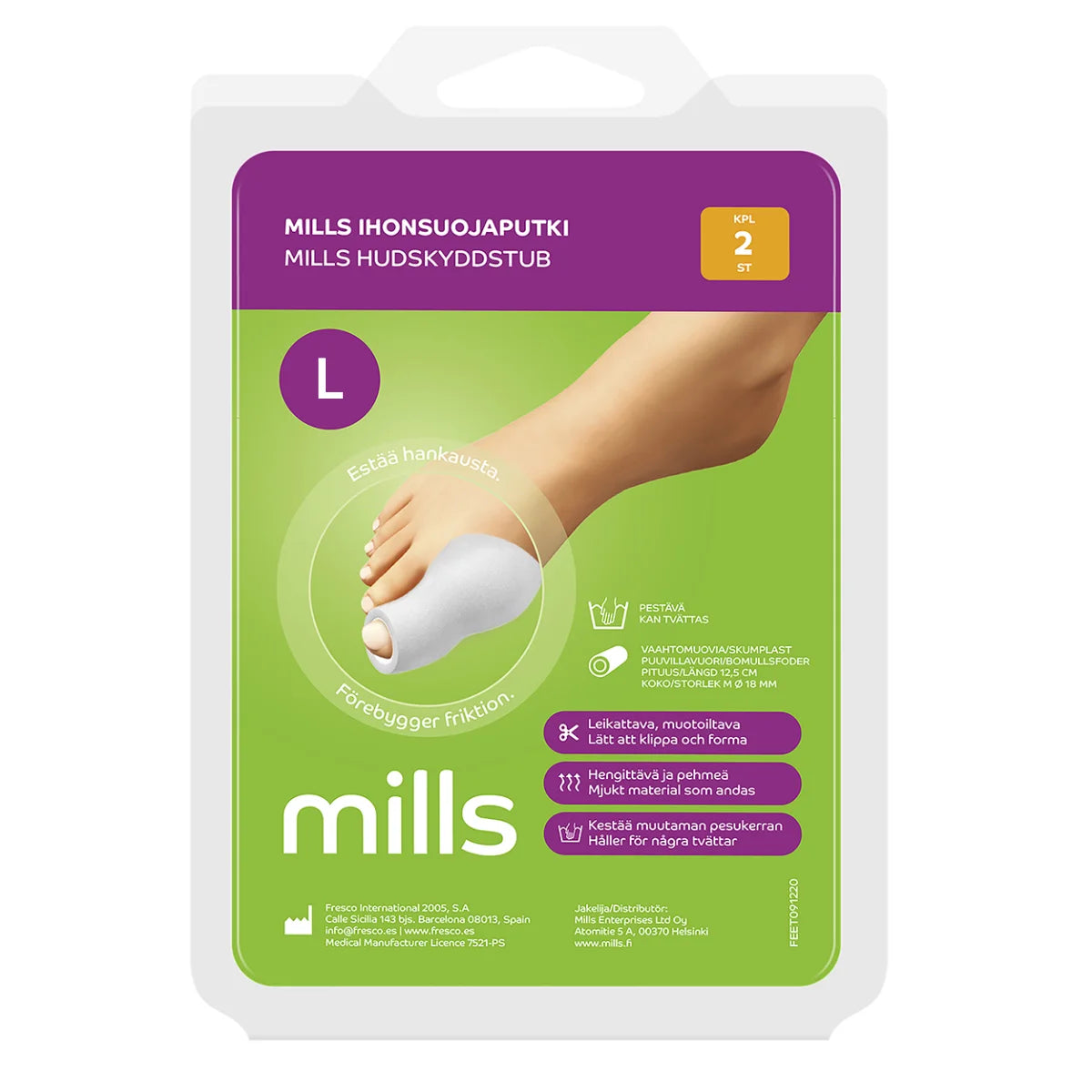 MILLS Ihonsuojaputki varpaille koko L 2 kpl