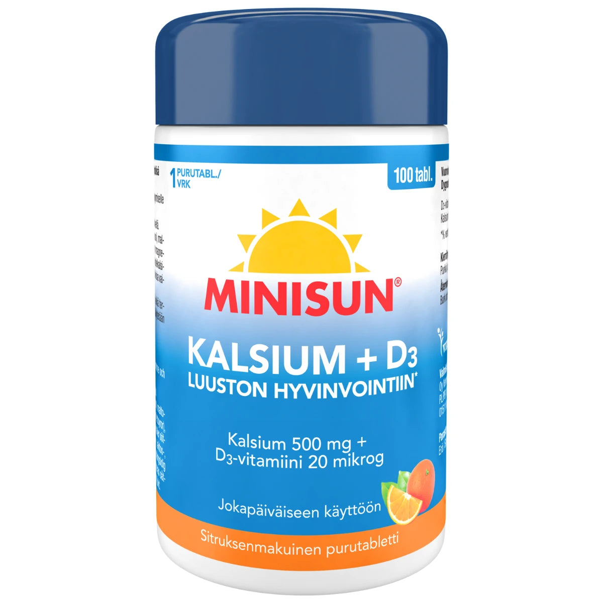 MINISUN Kalsium + D3 sitrus purutabletti 100 kpl luuston hyvinvointiin