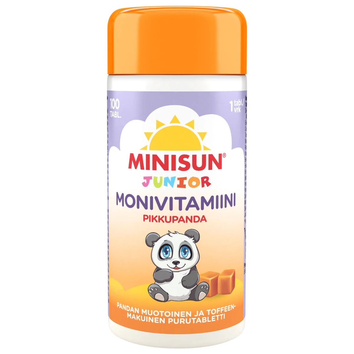 Minisun Monivitamiini Toffee Pikkupanda 100 kpl hyvänmakuinen purutabletti lapsille