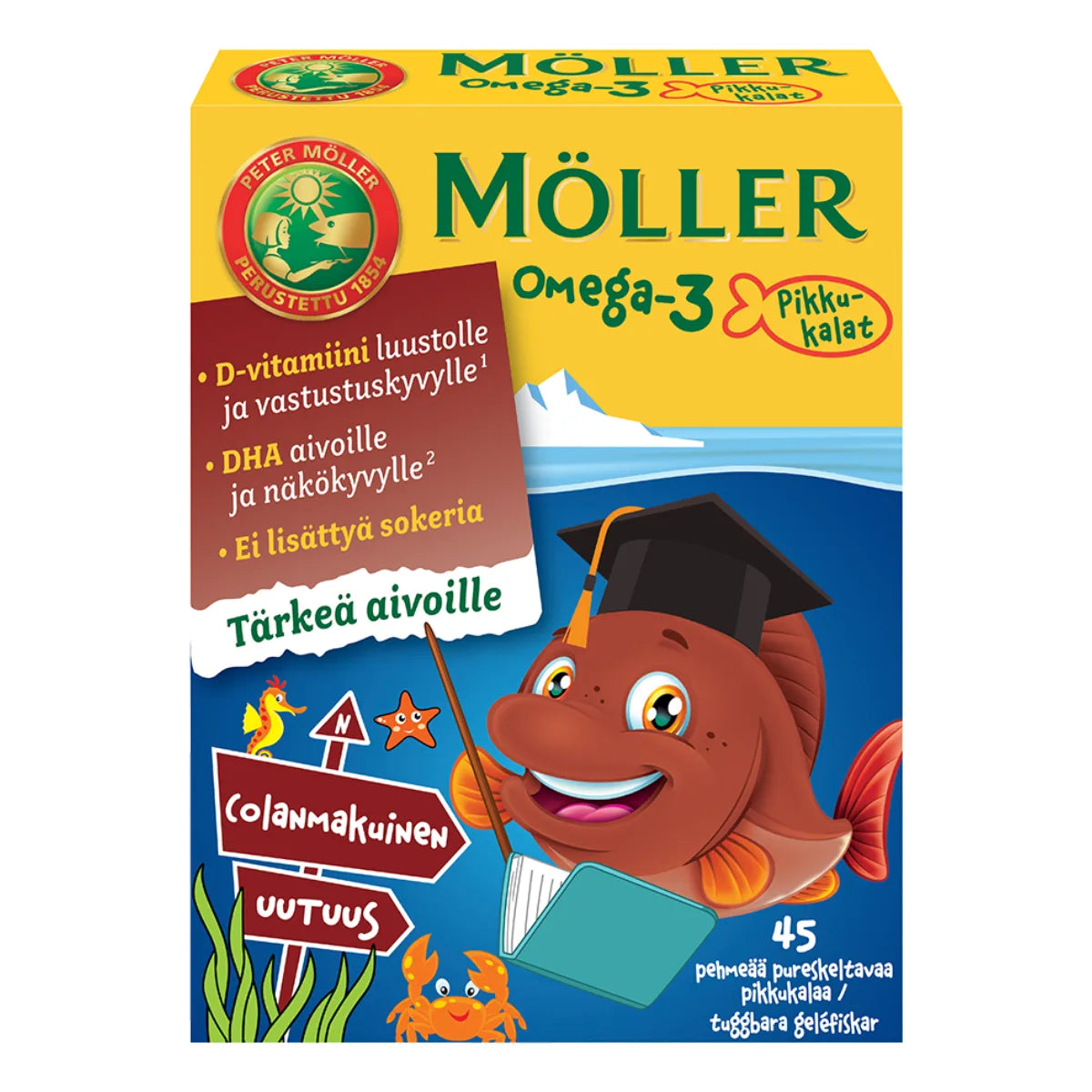 MÖLLER Omega-3 Pikkukalat kolanmakuinen geelipala 72 kpl