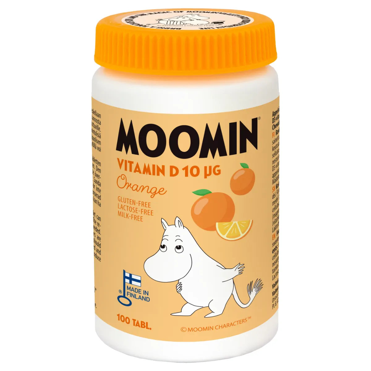 Moomin® D-vitamiini 10 µg appelsiini purutabletti 100 kpl – Appelsiininmakuinen D-vitamiinivalmiste lapsille ja aikuisille