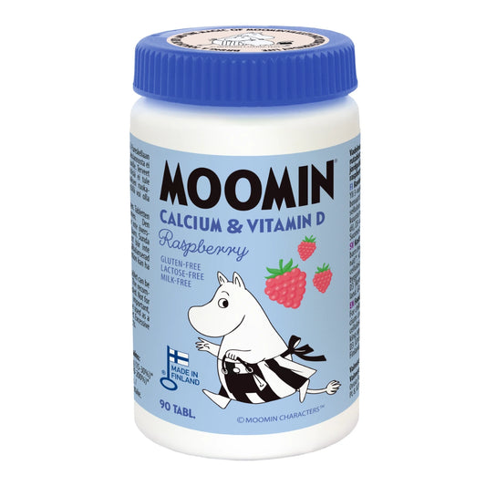 Moomin® Kalsium & D-vitamiini vadelma purutabletti 90 kpl