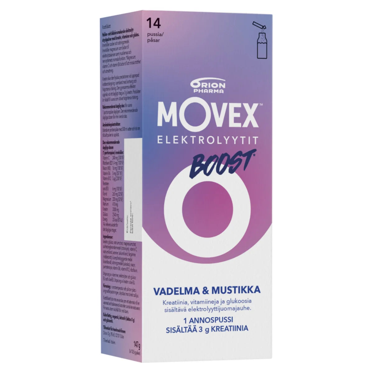 Movex Boost annospussi 14 x 10,5 g – kreatiinia sisältävä elektrolyyttijuomajauhe annospusseissa