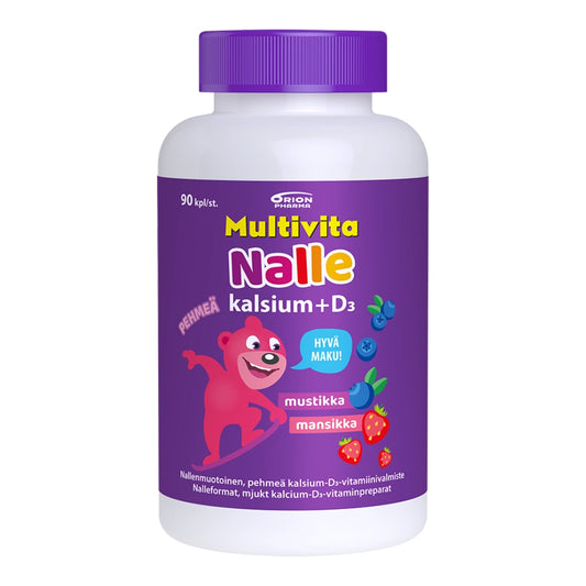 MULTIVITA Nalle Kalsium + D3 90 kpl pehmeä ja pureskeltava, nallenmuotoinen kalsium -ja D3-valmiste