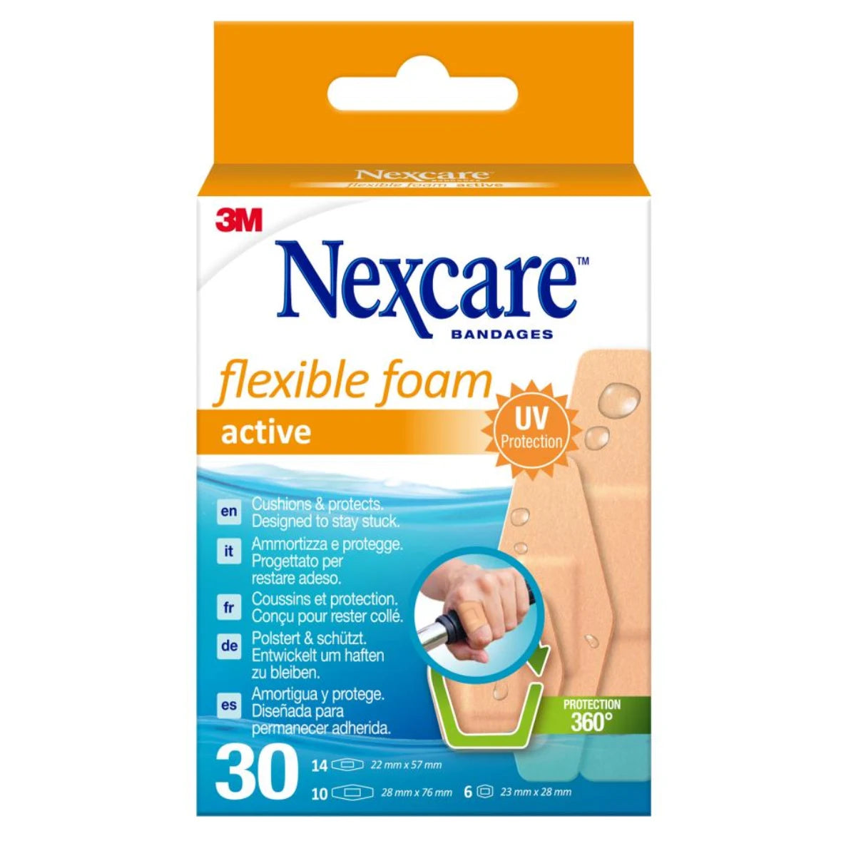 NEXCARE Active Flexible Foam laastari valikoima pakkaus 30 kpl