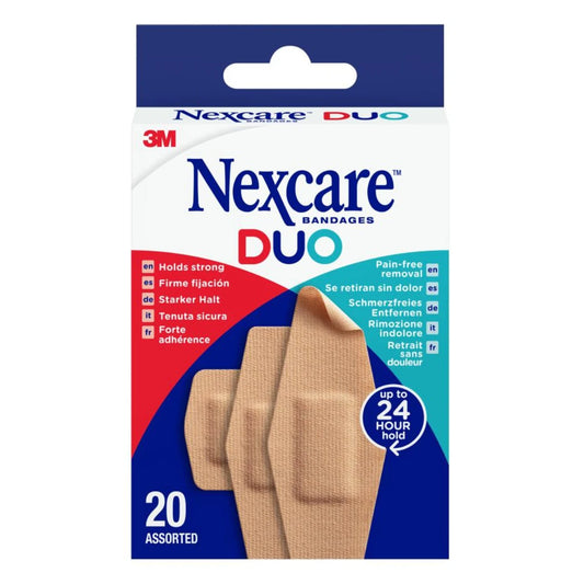 NEXCARE Duo laastarit valikoima 20 kpl pysyy hyvin jopa 24 tunnin ajan