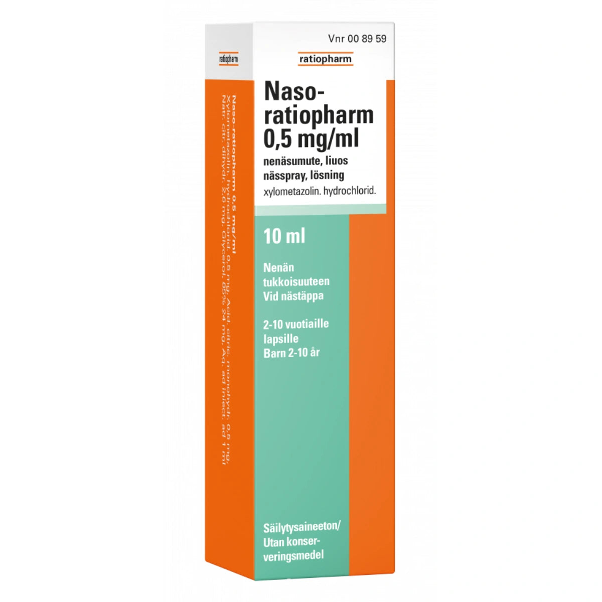 NASO-RATIOPHARM 0,5 mg/ml nenäsumute, liuos 10 ml