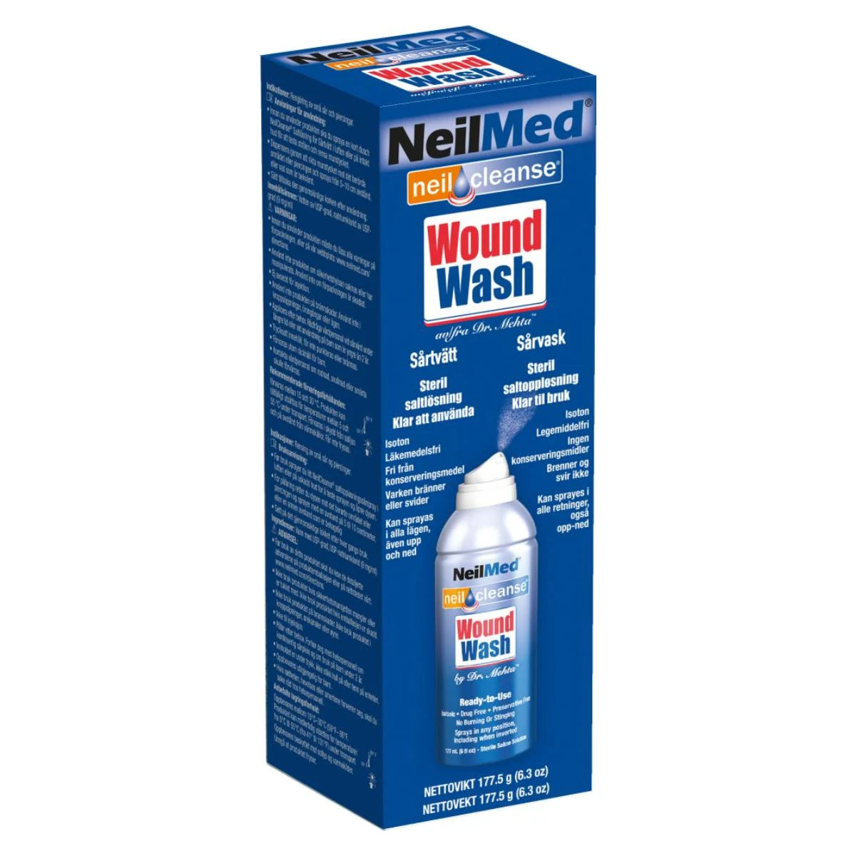 NeilMed WoundWash haavapuhdiste 177 ml steriili suolaliuos pienten haavojen hoitoon