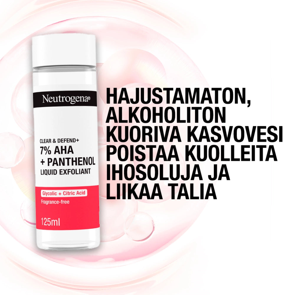 NEUTROGENA Clear & Defend+ Liquid Exfoliant  hajustamaton, alkoholiton kuoriva kasvovesi