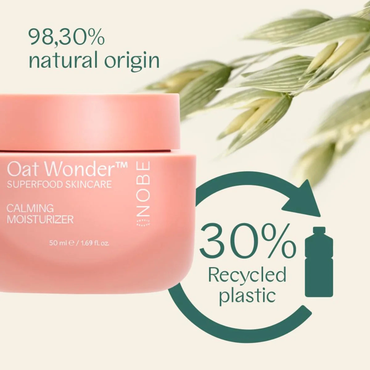 NOBE Oat Wonder Calming Moisturizer 50 ml purkki 30% kierrätysmuovista
