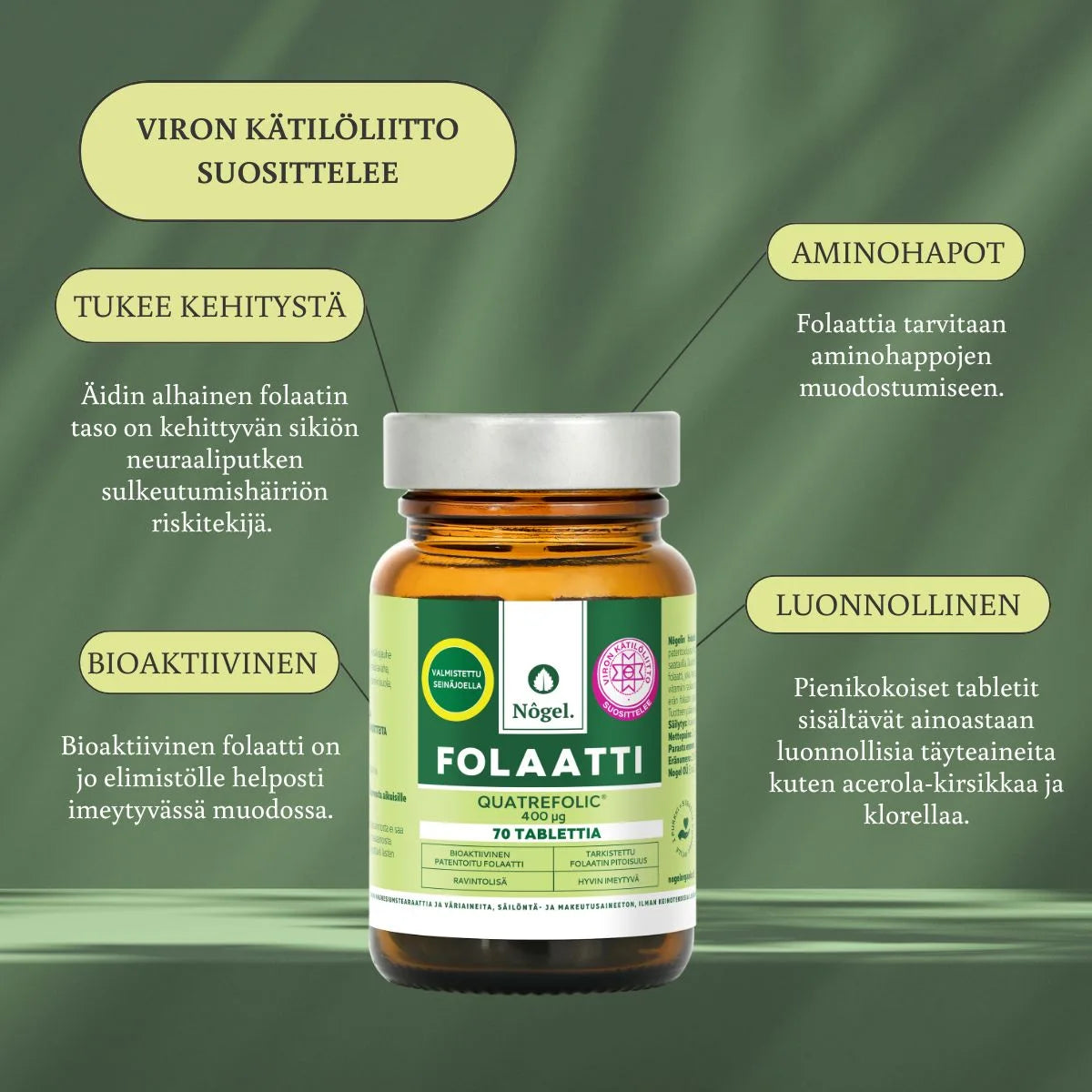 Nogel Folaatti Quatrefolic 400 mikrog 70 tablettia tuotetiedot